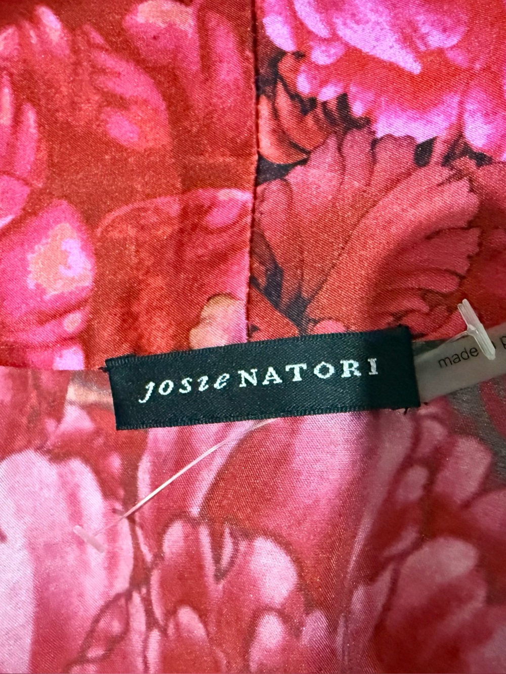 Natori (Josie Natori) Red and Pink Floral Silk Kimono Robe with Belt - Picture 6 of 6